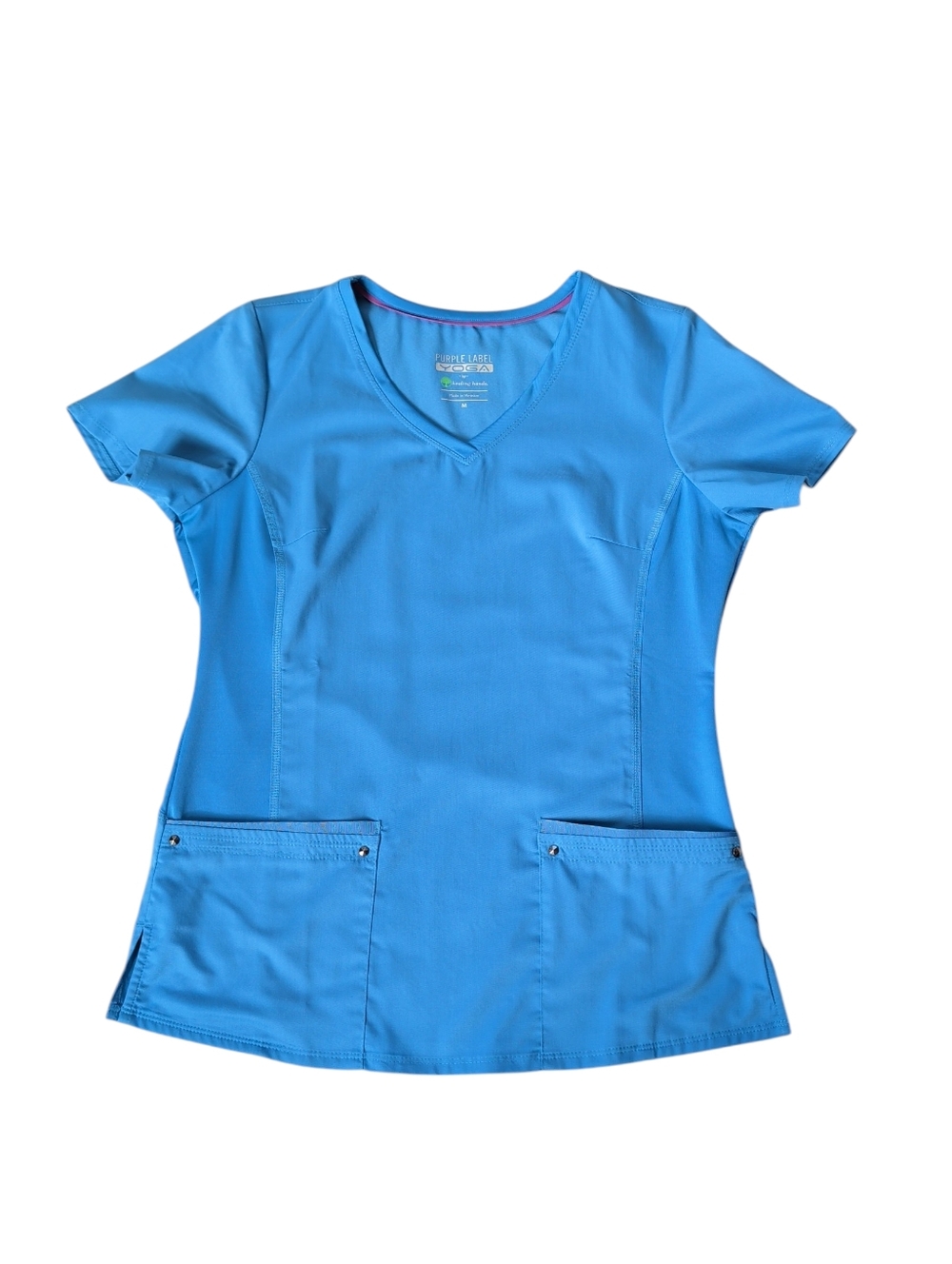 Healing Hands Purple Label Yoga "Juliet" V-Neck Scrub Top MEDIUM Blue Style 2245